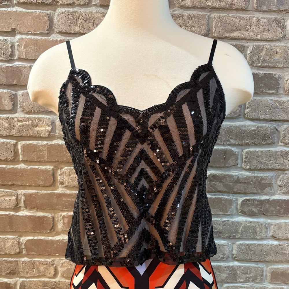 Express Black Sequin Top With Patterned Skirt - image 1
